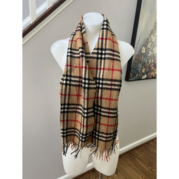 VINTAGE Burberrys of London Pure Cashmere Nova Check Fringe Scarf CLASSIC - Picture 4 of 9